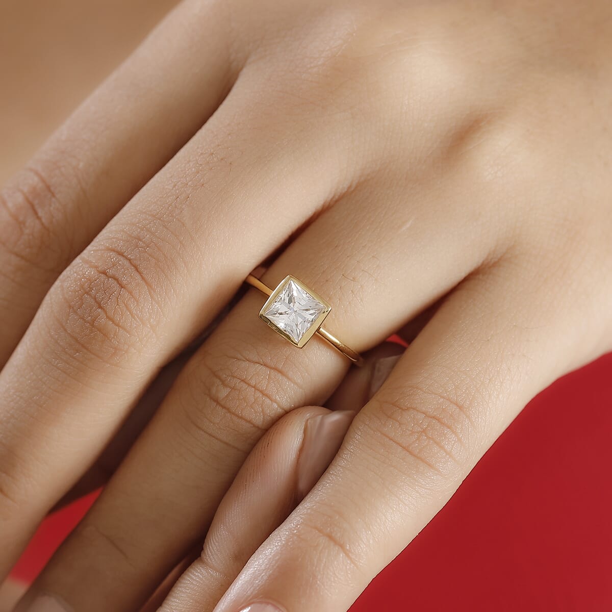 J Francis Embellished with Zirconia by Swarovski Solitaire Ring in 18K Vermeil YG Over Sterling Silver (Size 8.0) 2.50 ctw image number 2