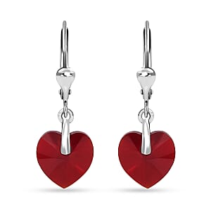 J Francis Embellished with Siam Color Crystal by Swarovski Hearts in Harmony Earrings in Sterling Silver