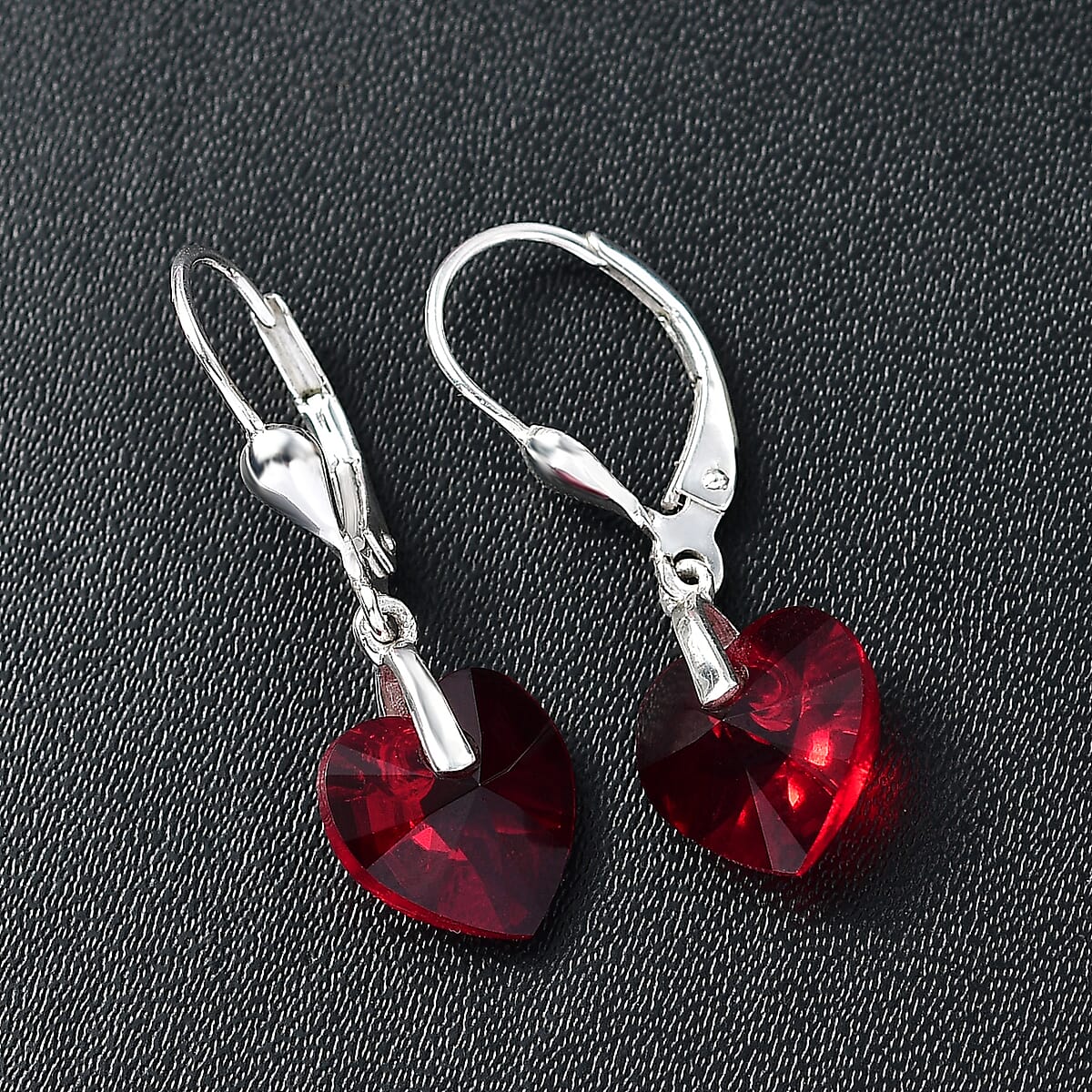 J Francis Embellished with Siam Color Crystal by Swarovski Hearts in Harmony Earrings in Sterling Silver image number 1