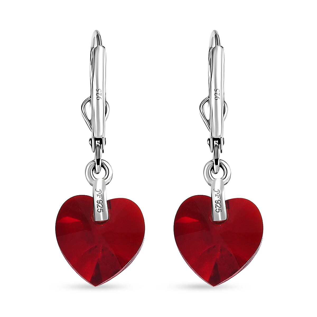 J Francis Embellished with Siam Color Crystal by Swarovski Hearts in Harmony Earrings in Sterling Silver image number 3