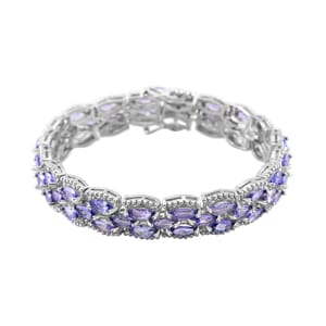 Premium Tanzanite 16.35 ctw 3 Row Bracelet in Rhodium Over Sterling Silver (7.25 In)
