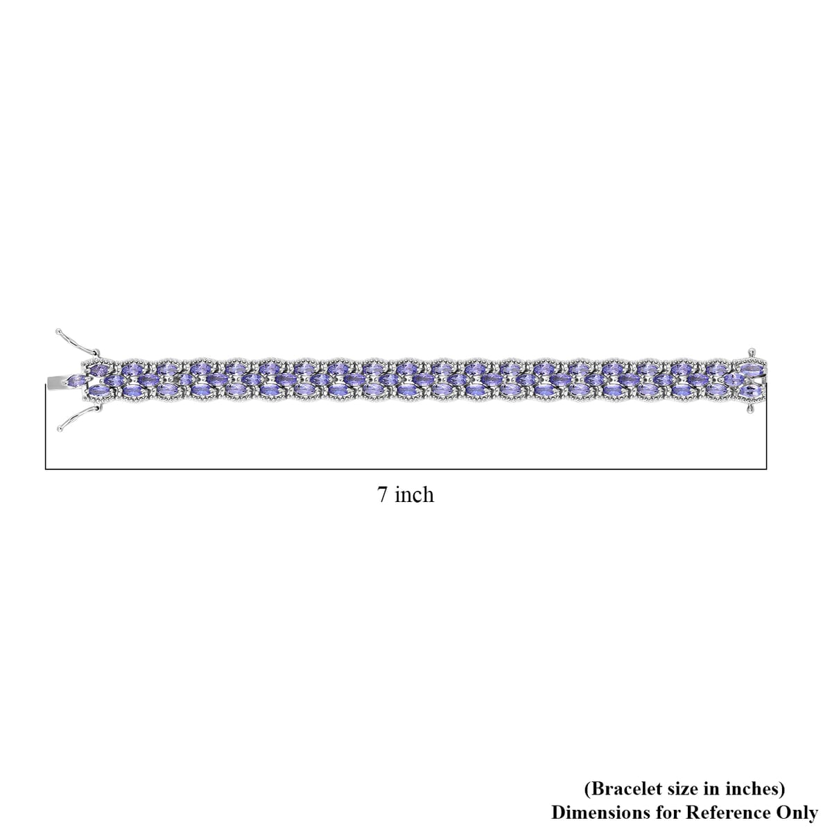 Premium Tanzanite 16.35 ctw 3 Row Bracelet in Rhodium Over Sterling Silver (7.25 In) image number 4