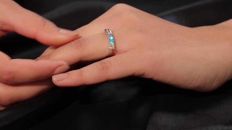 J Francis Embellished with Multi Color Zirconia by Swarovski 5 Stone Ring in Rhodium Over Sterling Silver (Size 10.0) 2.30 ctw