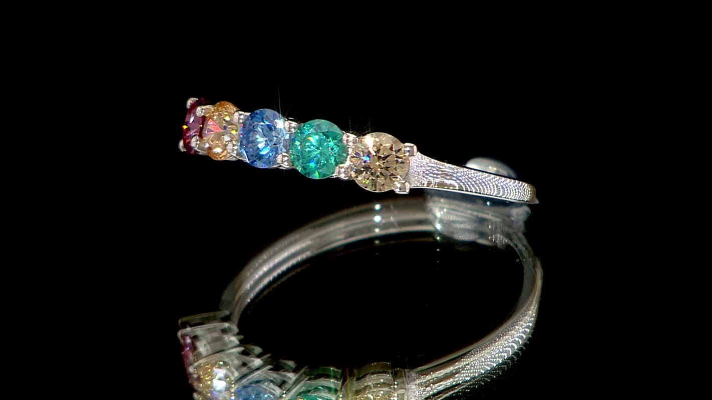 J Francis Embellished with Multi Color Zirconia by Swarovski 5 Stone Ring in Rhodium Over Sterling Silver (Size 10.0) 2.30 ctw