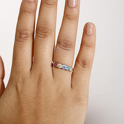 J Francis Embellished with Multi Color Zirconia by Swarovski 5 Stone Ring in Rhodium Over Sterling Silver (Size 10.0) 2.30 ctw