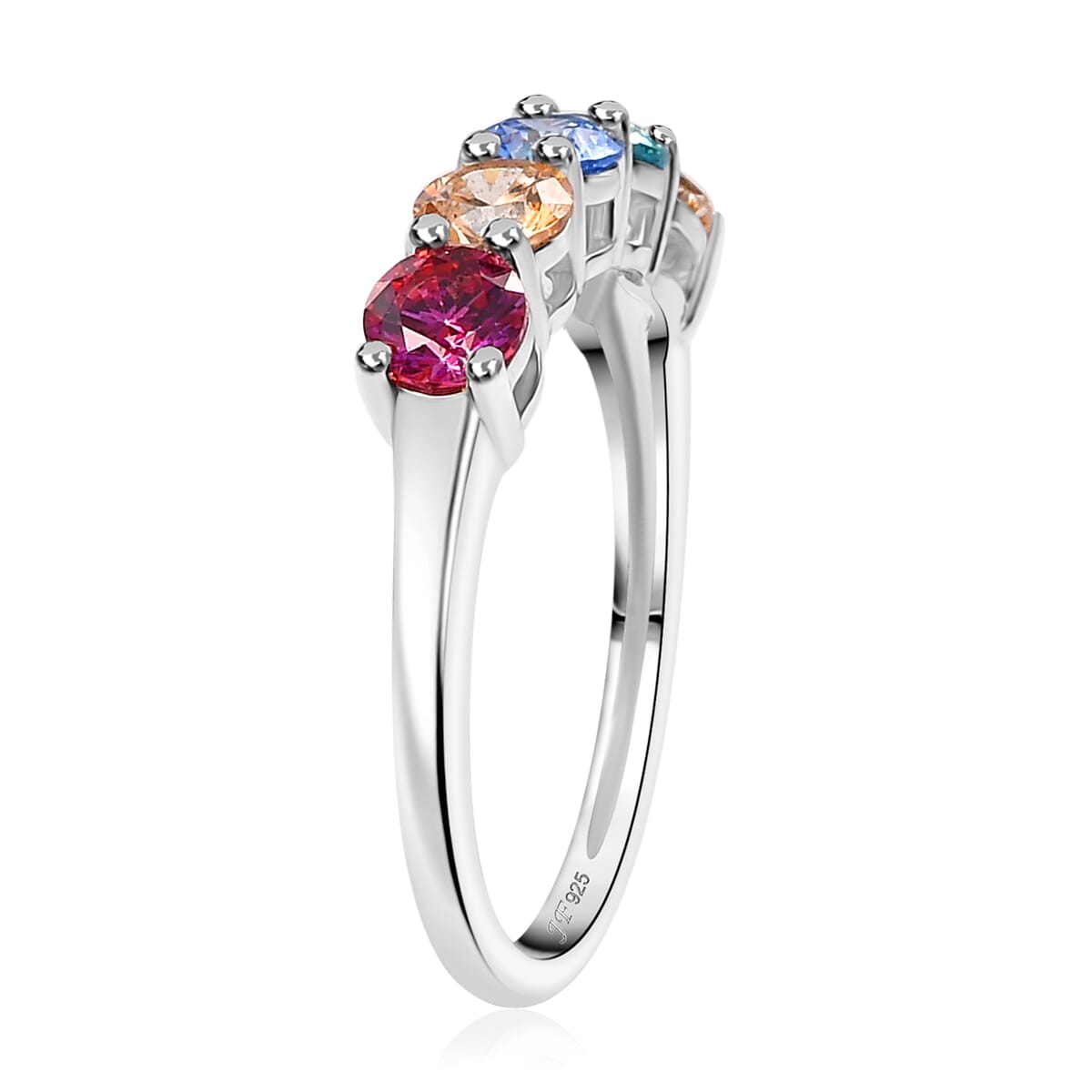 J Francis Embellished with Multi Color Zirconia by Swarovski 2.30 ctw 5 Stone Ring in Rhodium Over Sterling Silver (Size  10.0) image number 3