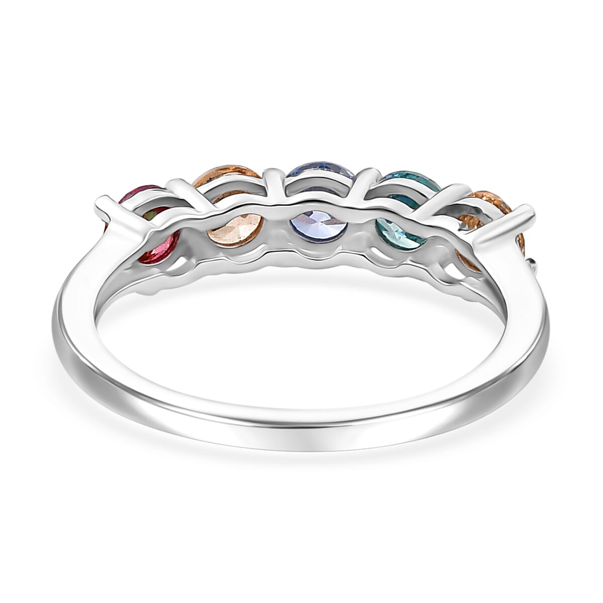 J Francis Embellished with Multi Color Zirconia by Swarovski 2.30 ctw 5 Stone Ring in Rhodium Over Sterling Silver (Size  10.0) image number 4