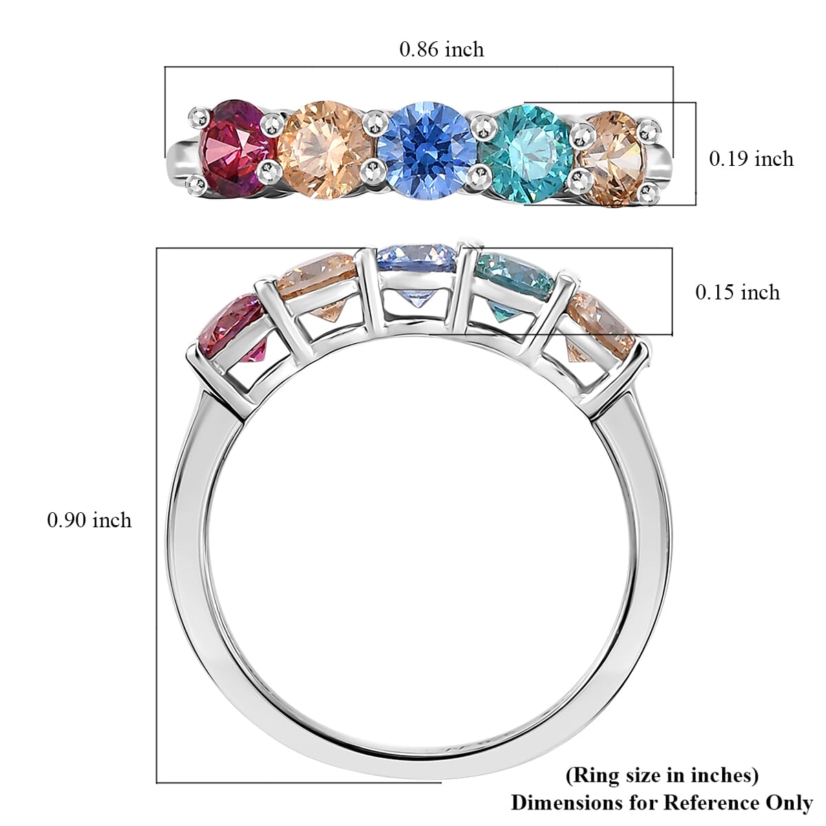 J Francis Embellished with Multi Color Zirconia by Swarovski 2.30 ctw 5 Stone Ring in Rhodium Over Sterling Silver (Size  10.0) image number 5