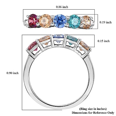 J Francis Embellished with Multi Color Zirconia by Swarovski 5 Stone Ring in Rhodium Over Sterling Silver (Size 10.0) 2.30 ctw