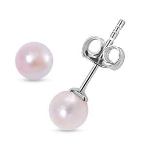 Japanese Akoya Pearl 7-8mm Stud Earrings in Rhodium Over Sterling Silver