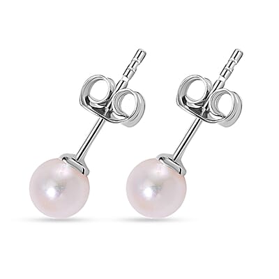 Japanese Akoya Pearl 7-8mm Stud Earrings in Rhodium Over Sterling Silver