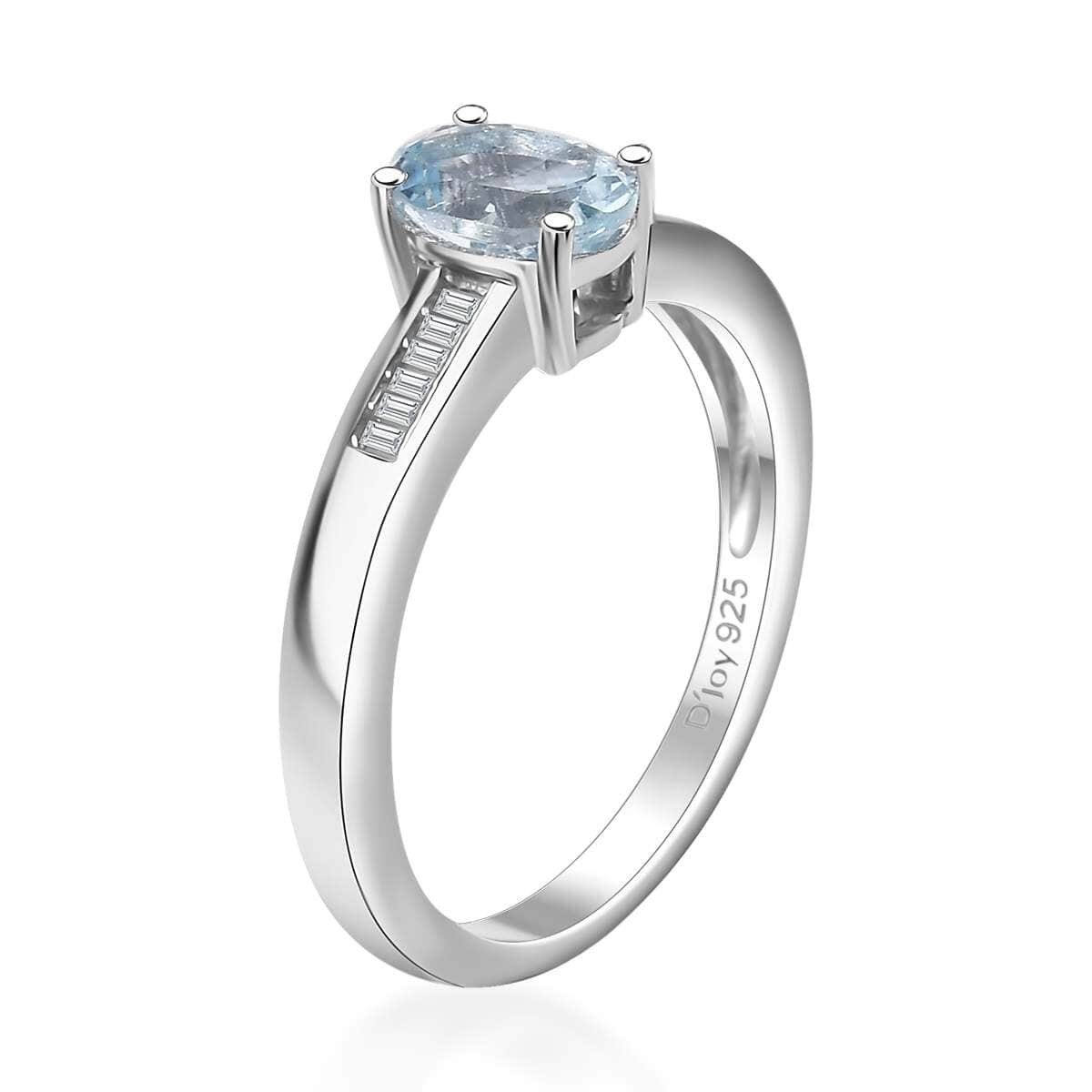 Santa Maria Aquamarine and Moissanite 0.90 ctw Ring in Rhodium Over Sterling Silver (Size 10.0) image number 3