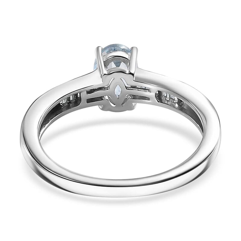 D'Joy Santa Maria Aquamarine and Moissanite 0.90 ctw Ring in Rhodium Over Sterling Silver (Size 10.0)