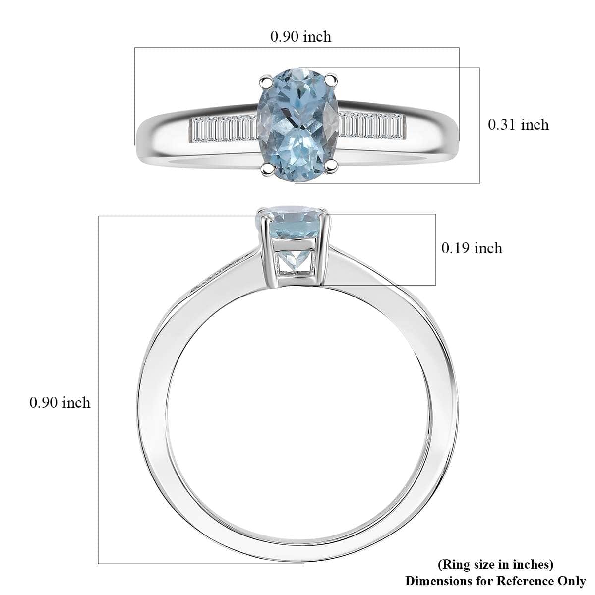 Santa Maria Aquamarine and Moissanite 0.90 ctw Ring in Rhodium Over Sterling Silver (Size 10.0) image number 5