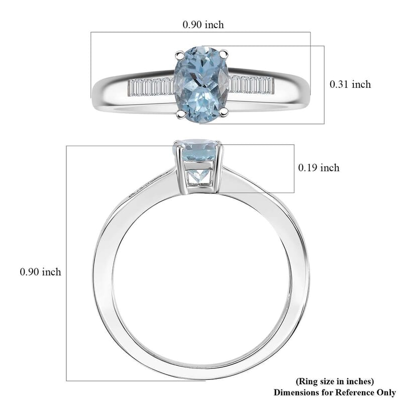 D'Joy Santa Maria Aquamarine and Moissanite 0.90 ctw Ring in Rhodium Over Sterling Silver (Size 10.0)