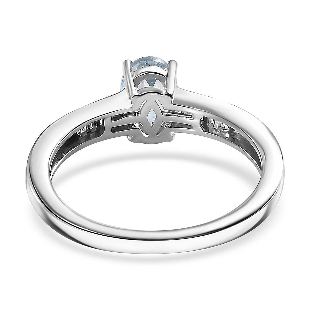 Santa Maria Aquamarine and Moissanite 0.90 ctw Ring in Rhodium Over Sterling Silver (Size 5.0) image number 4