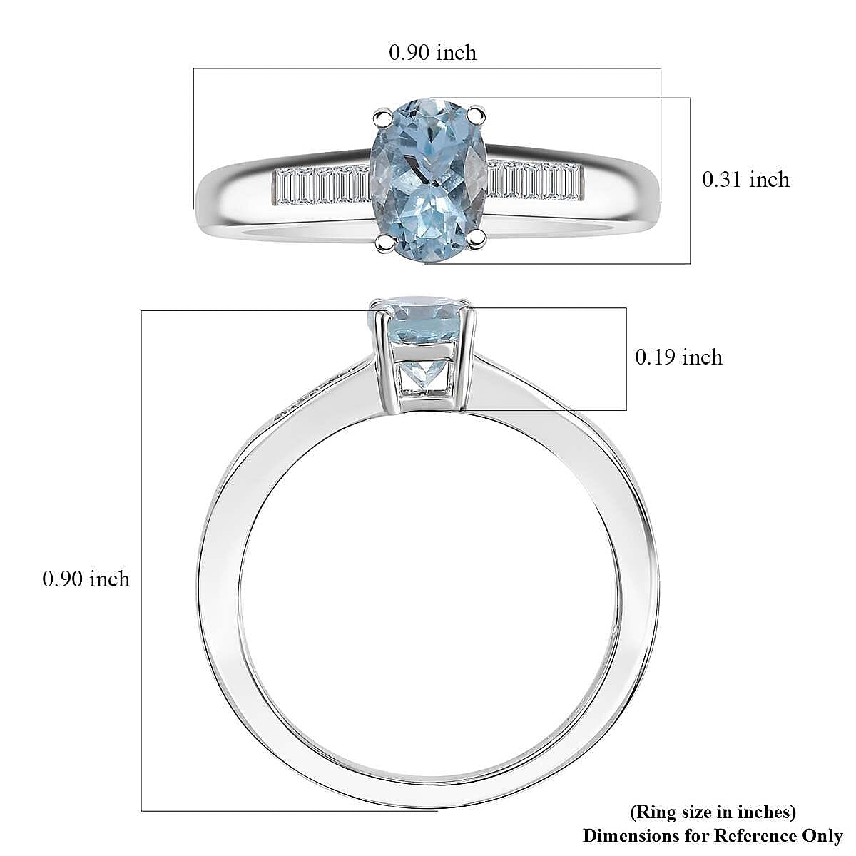 Santa Maria Aquamarine and Moissanite 0.90 ctw Ring in Rhodium Over Sterling Silver (Size 5.0) image number 5