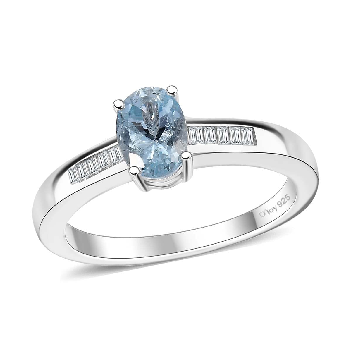 Santa Maria Aquamarine and Moissanite 0.90 ctw Ring in Rhodium Over Sterling Silver (Size 6.0) image number 0