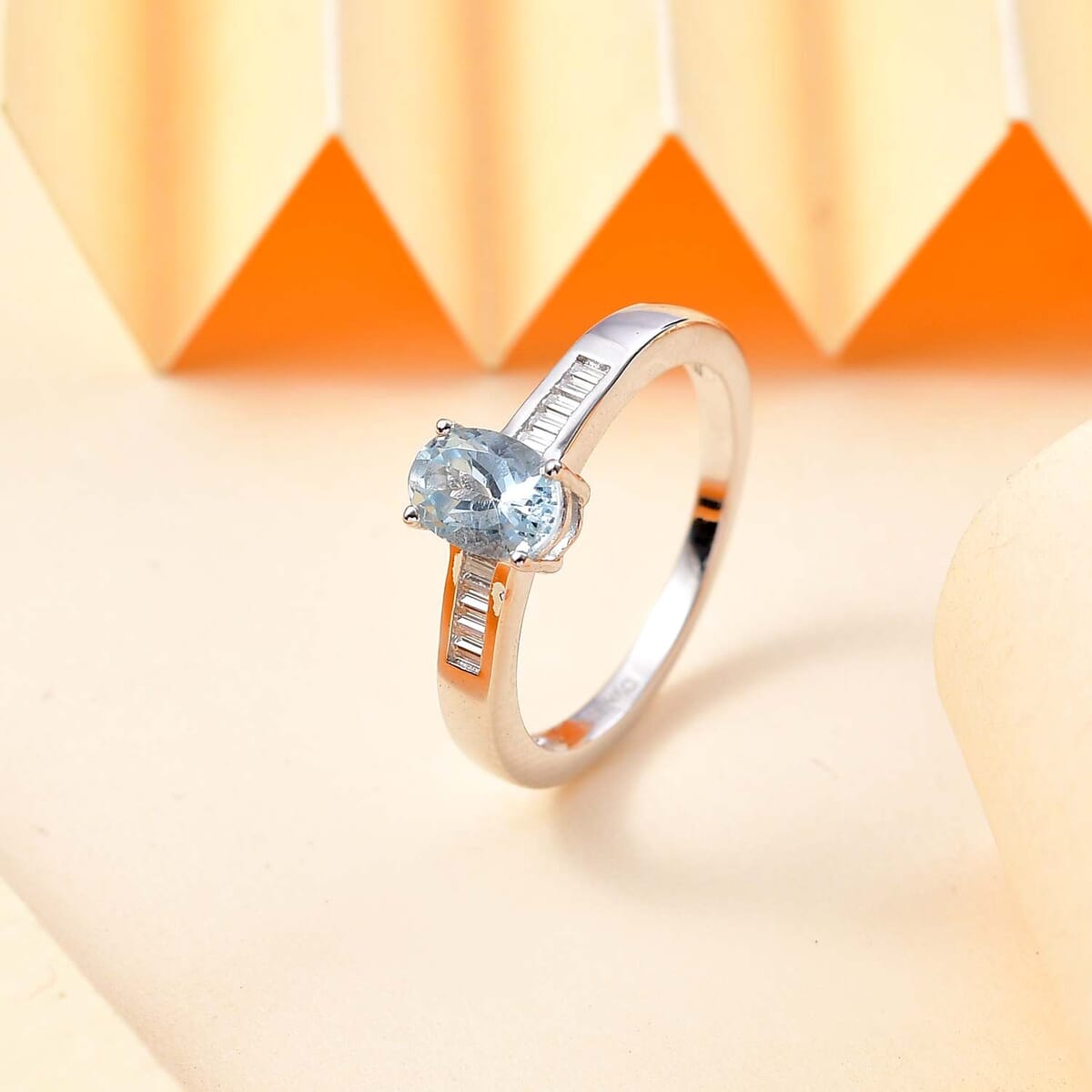 Santa Maria Aquamarine and Moissanite 0.90 ctw Ring in Rhodium Over Sterling Silver (Size 6.0) image number 1