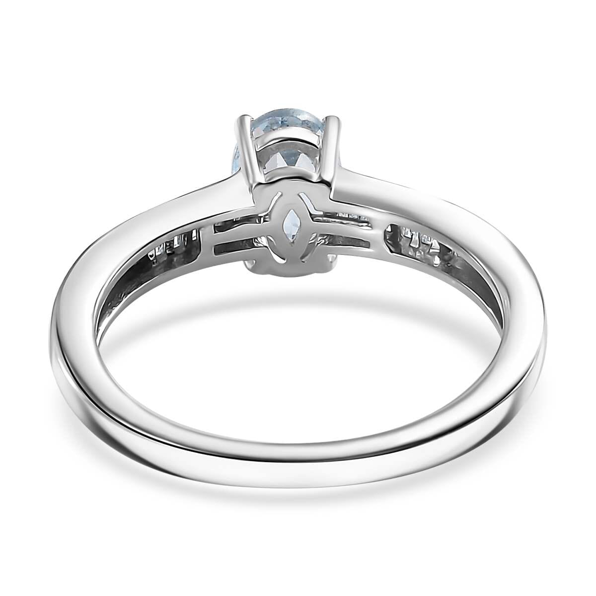 Santa Maria Aquamarine and Moissanite 0.90 ctw Ring in Rhodium Over Sterling Silver (Size 6.0) image number 4