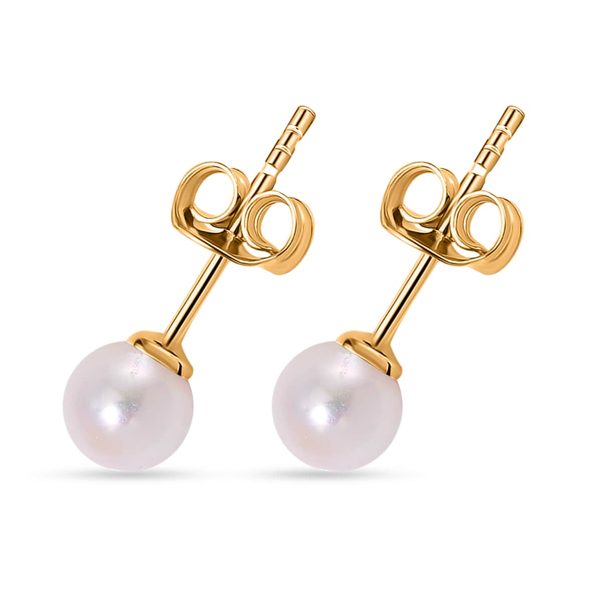 Japanese Akoya Pearl 7-8mm Earrings in 14K Yellow Gold Over Sterling Silver image number 3