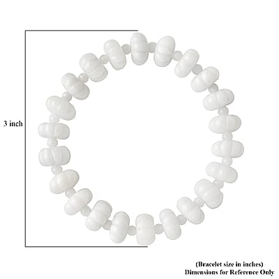 Natural Jade 190.00 ctw Carved Pumpkin and Beaded Stretch Bracelet