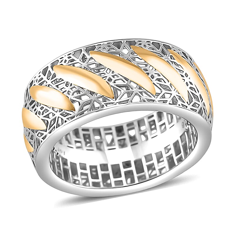 D'Joy GeoMesh Collection Filigree Ring in 14K YG and Rhodium Over Sterling Silver (Size 10.0) 3.15 Grams