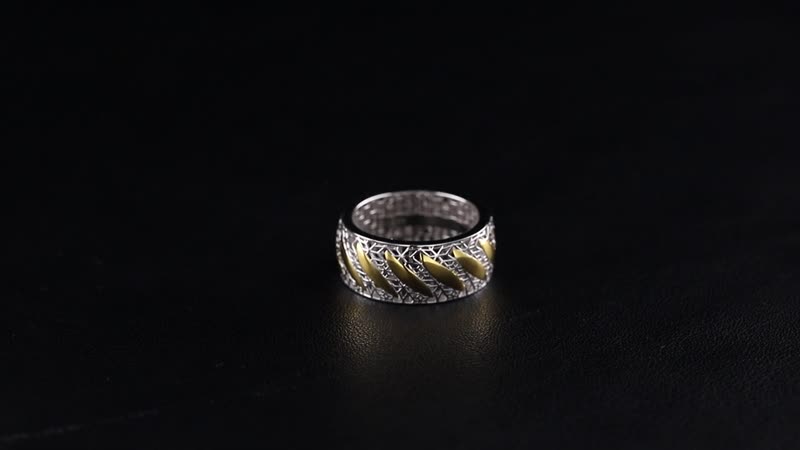 Filigree Ring in 14K YG and Rhodium Over Sterling Silver (Size 10.0) 3.15 Grams