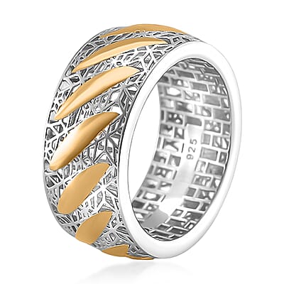 D'Joy GeoMesh Collection Filigree Ring in 14K YG and Rhodium Over Sterling Silver (Size 10.0) 3.15 Grams