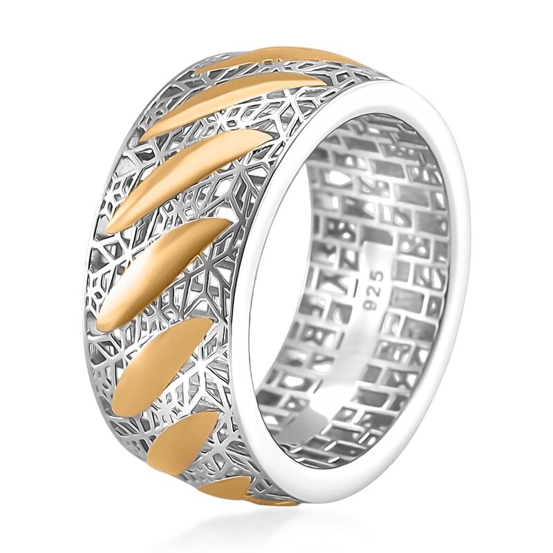D'Joy GeoMesh Collection Filigree Ring in 14K YG and Rhodium Over Sterling Silver (Size 10.0) 3.15 Grams