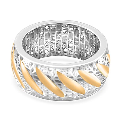 D'Joy GeoMesh Collection Filigree Ring in 14K YG and Rhodium Over Sterling Silver (Size 10.0) 3.15 Grams