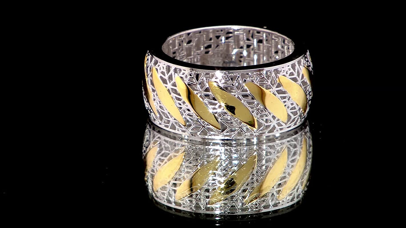 Filigree Ring in 14K YG and Rhodium Over Sterling Silver (Size 10.0) 3.15 Grams