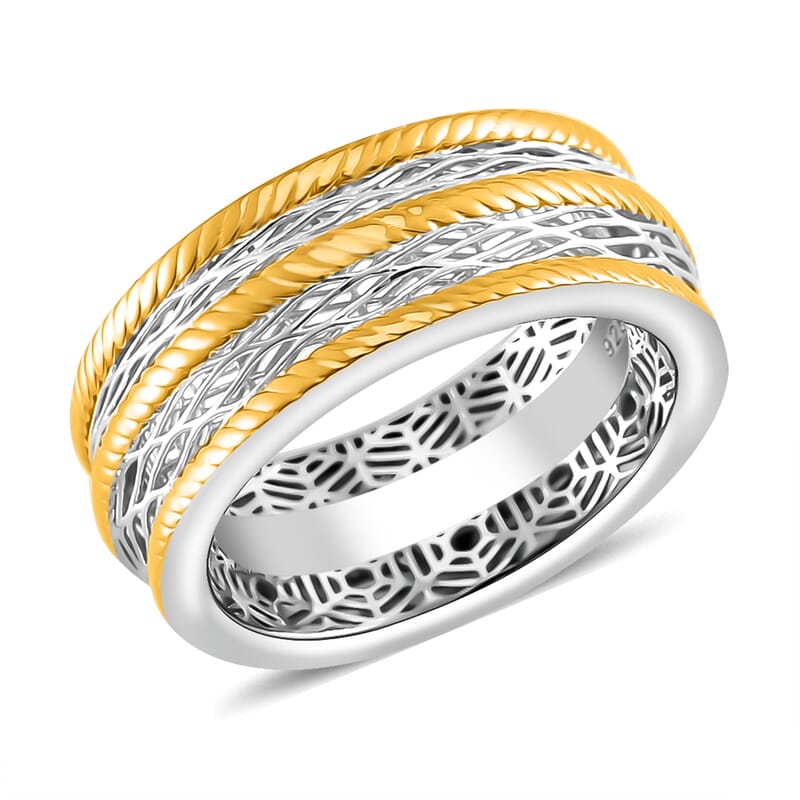 D'Joy GeoMesh Collection Band Ring in 14K YG and Rhodium Over Sterling Silver (Size 10.0) 3.65 Grams