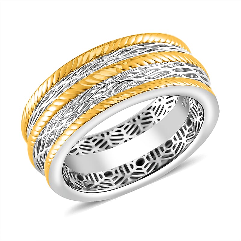 D'Joy GeoMesh Collection Band Ring in 14K YG and Rhodium Over Sterling Silver (Size 10.0) 3.65 Grams