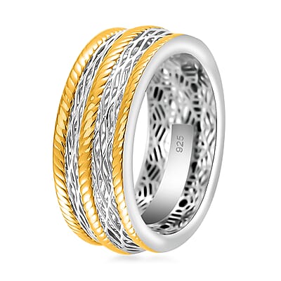 D'Joy GeoMesh Collection Band Ring in 14K YG and Rhodium Over Sterling Silver (Size 10.0) 3.65 Grams