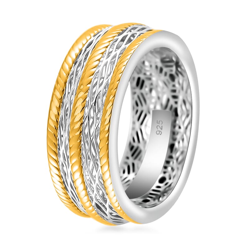 D'Joy GeoMesh Collection Band Ring in 14K YG and Rhodium Over Sterling Silver (Size 10.0) 3.65 Grams