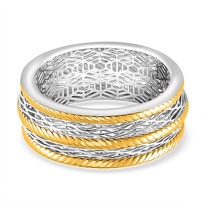 D'Joy GeoMesh Collection Band Ring in 14K YG and Rhodium Over Sterling Silver (Size 10.0) 3.65 Grams