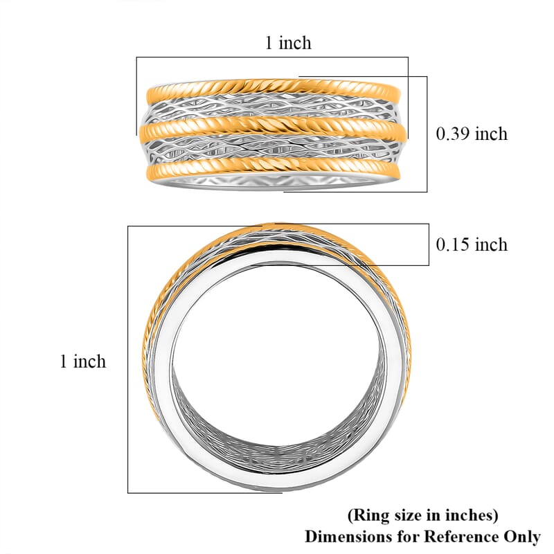 D'Joy GeoMesh Collection Band Ring in 14K YG and Rhodium Over Sterling Silver (Size 10.0) 3.65 Grams
