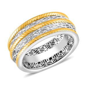 D'Joy GeoMesh Collection Band Ring in 14K YG and Rhodium Over Sterling Silver (Size 6.0) 3.65 Grams