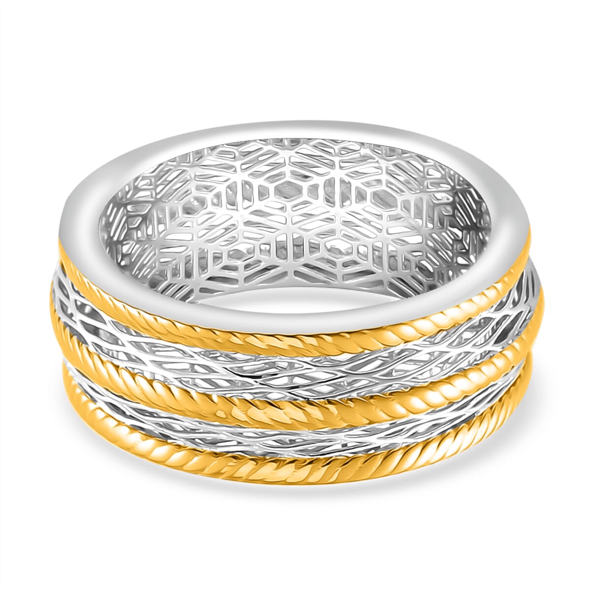 Band Ring in 14K YG and Rhodium Over Sterling Silver (Size 7.0) 3.65 Grams image number 3