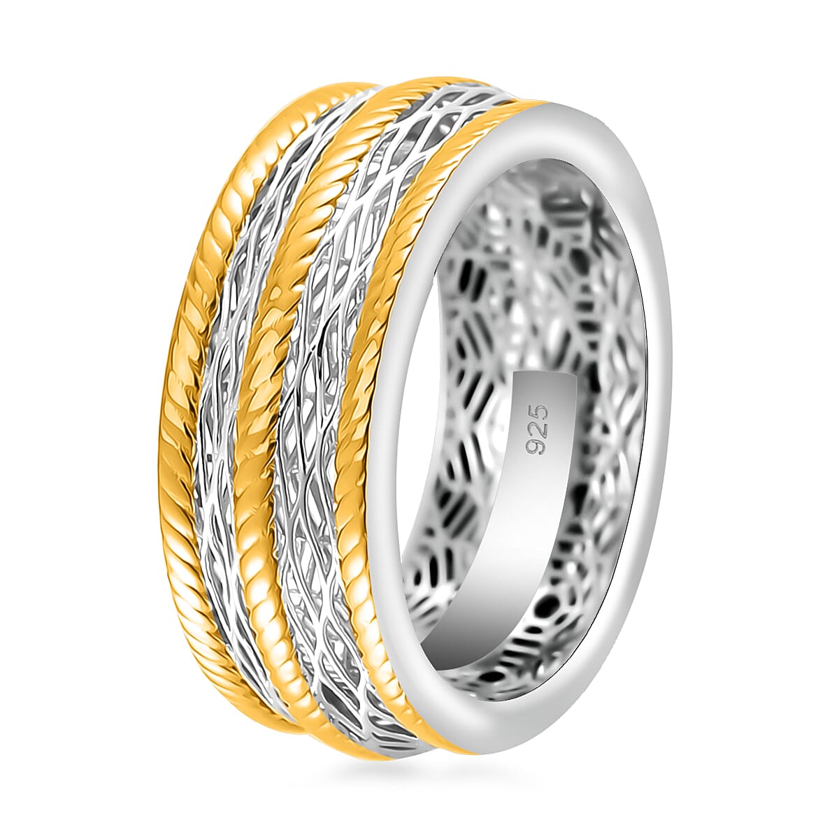 D'Joy GeoMesh Collection Band Ring in 14K YG and Rhodium Over Sterling Silver (Size 8.0) 3.65 Grams image number 2