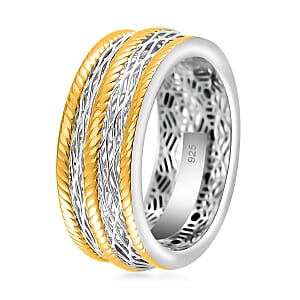D'Joy GeoMesh Collection Band Ring in 14K YG and Rhodium Over Sterling Silver (Size 8.0) 3.65 Grams