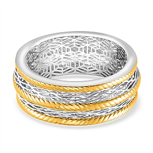 D'Joy GeoMesh Collection Band Ring in 14K YG and Rhodium Over Sterling Silver (Size 8.0) 3.65 Grams