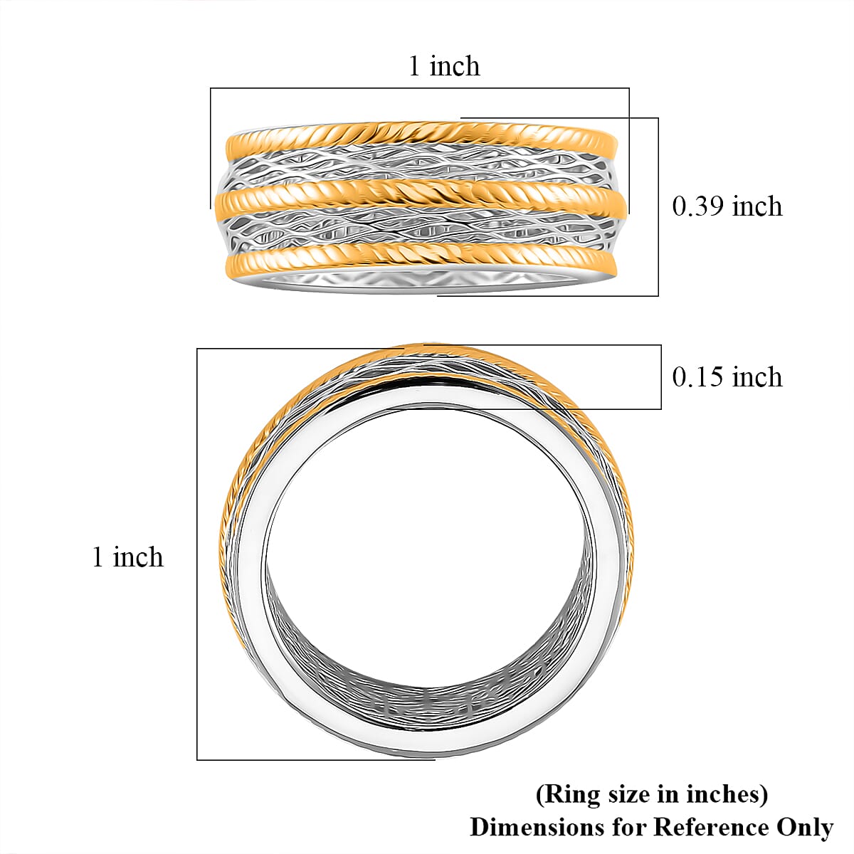 D'Joy GeoMesh Collection Band Ring in 14K YG and Rhodium Over Sterling Silver (Size 8.0) 3.65 Grams image number 4