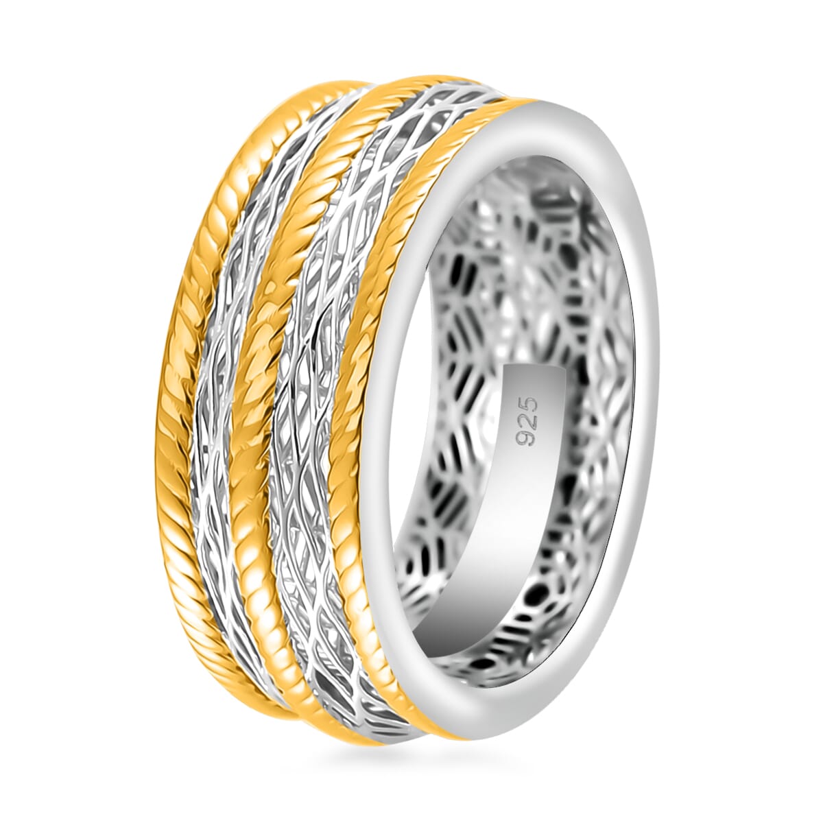 Band Ring in 14K YG and Rhodium Over Sterling Silver (Size 9.0) 3.65 Grams image number 2