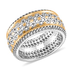 D'Joy GeoMesh Collection Band Ring in 14K YG and Rhodium Over Sterling Silver (Size 10.0) 2.70 Grams