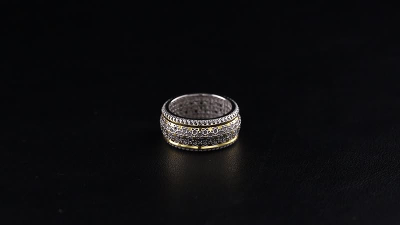 Band Ring in 14K YG and Rhodium Over Sterling Silver (Size 10.0) 2.70 Grams