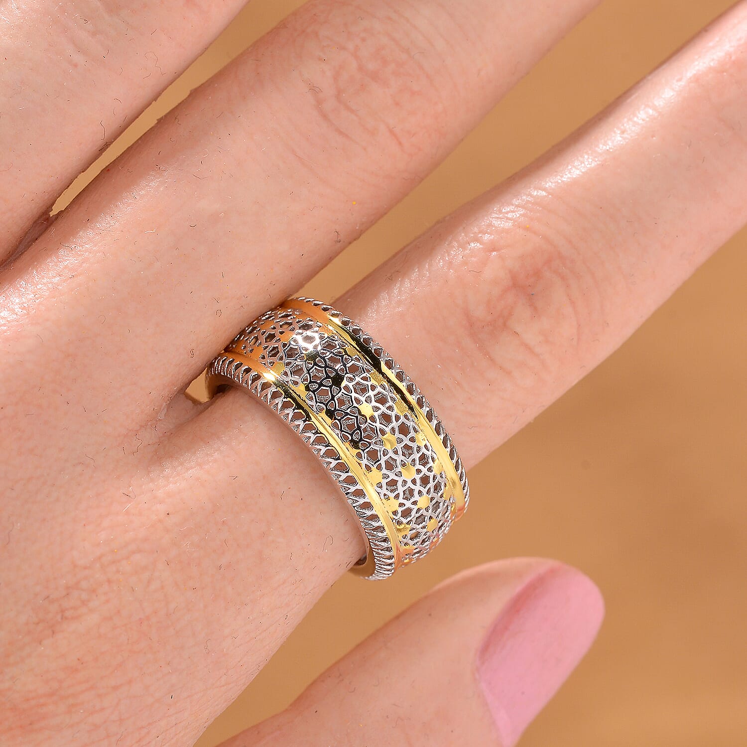 D'Joy GeoMesh Collection Band Ring in 14K YG and Rhodium Over Sterling Silver (Size 10.0) 2.70 Grams