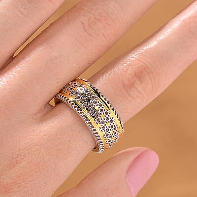D'Joy GeoMesh Collection Band Ring in 14K YG and Rhodium Over Sterling Silver (Size 10.0) 2.70 Grams