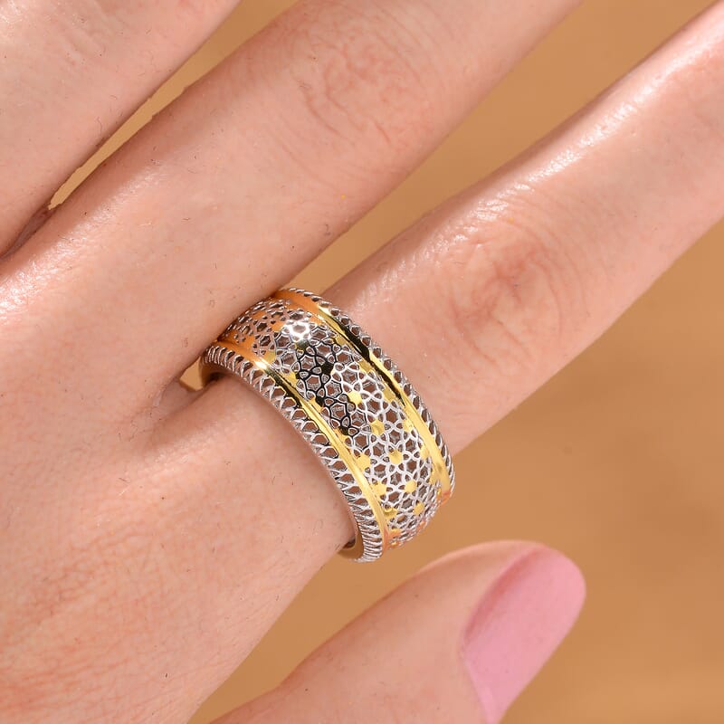 D'Joy GeoMesh Collection Band Ring in 14K YG and Rhodium Over Sterling Silver (Size 10.0) 2.70 Grams
